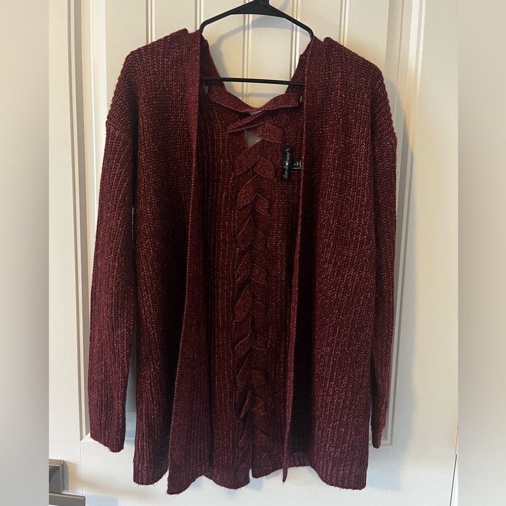 Maroon knit sweater cardigan